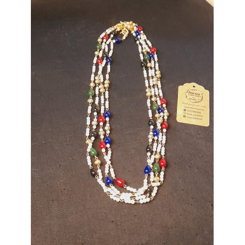 Antique Stone Pearl Mala Elegant Drop Bead Necklace (4 Colors)